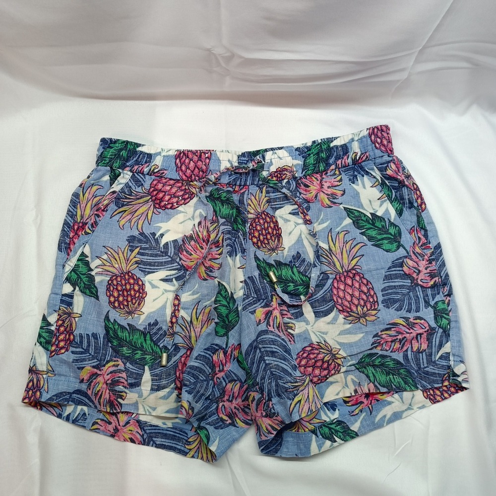 Tommy Bahama Womens XS Blue Linen Pineapple Tropical Print Drawstring Shorts